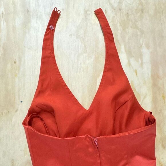 Women's Vintage Long Formal Dress Orange Size 2 Halter Neck Sleeveless Beaded - Picture 15 of 16